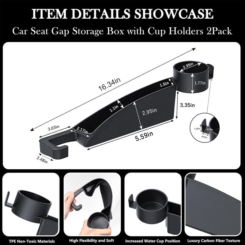 DDTPDE Car Seat Gap Filler Set of 2, Upgraded Car Side Seat Gap Fillers with Organizer, Cup Holder & Hook Function, Inserts Between Front Seats Console Catcher 4in1 Gap Stopper Fill Plug Storage Box (Black) - Image 4